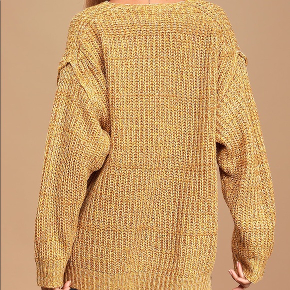 Mustard Yellow V-Neck Knit Confetti Sweater - Picture 3 of 8